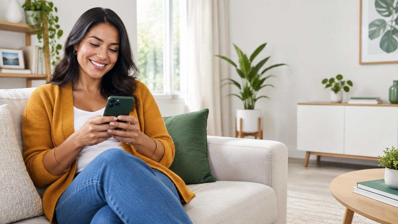 Pessoa usando o celular para simular crédito